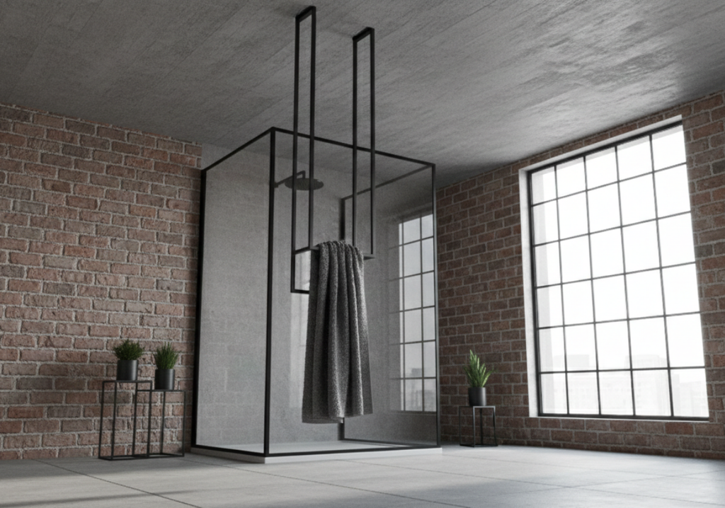 LoftDrop DUO 450 – sufitowy wieszak na ręczniki – HIGH 280 – metalowy wieszak sufitowy na ręczniki loft