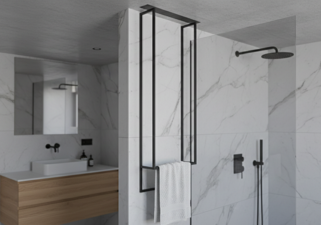 LoftDrop DUO 600 – sufitowy wieszak na ręczniki – HIGH 280 – metalowy wieszak sufitowy na ręczniki loft