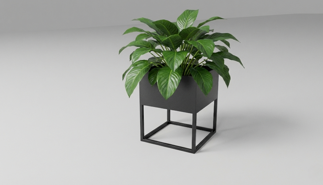 Kwietnik CUBE 40 – metalowy stojak z donicą (S/M/L) – metalowy kwietnik loft