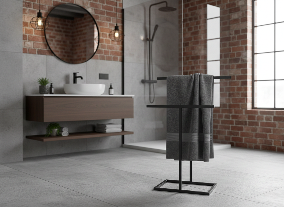 Stojak na ręczniki TWIN L - Szeroki – metalowy stojak na ręczniki loft