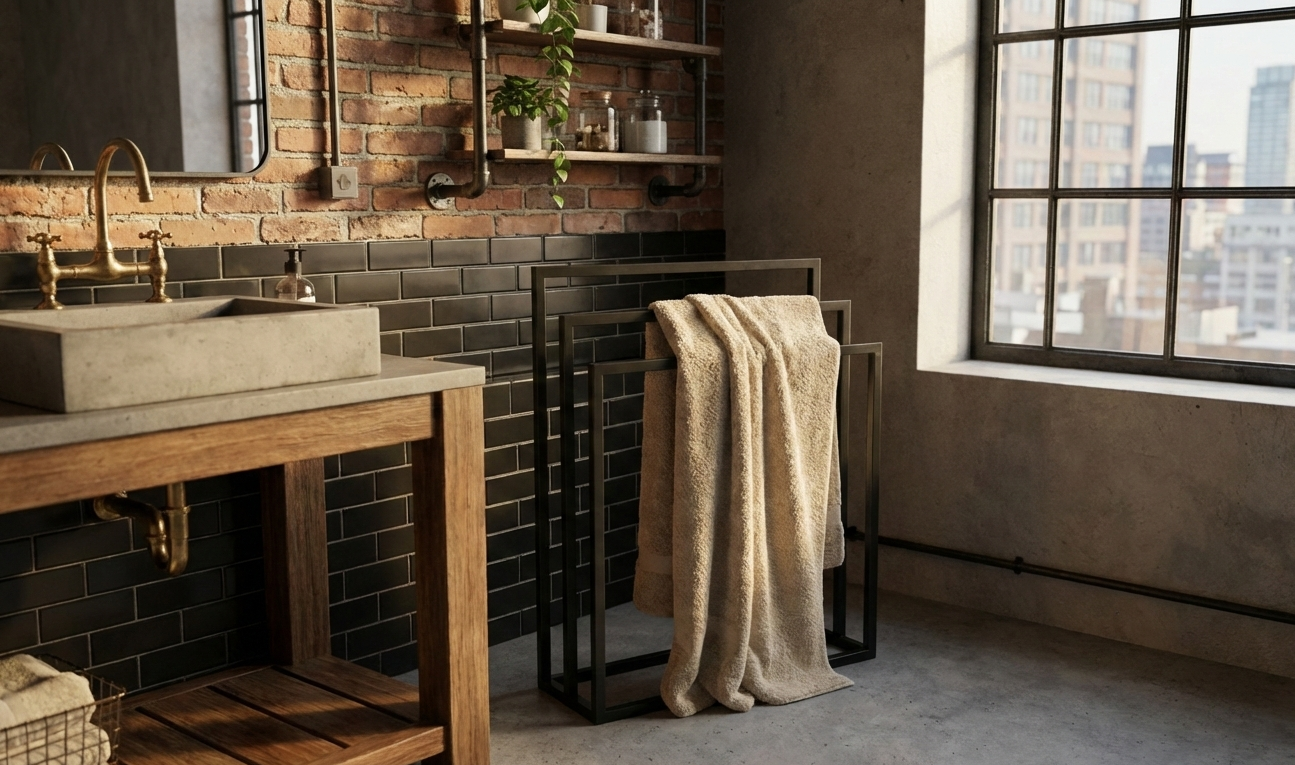 Stojak na ręczniki TRIO Standard - (600×200, 650/750/850) – metalowy stojak na ręczniki loft