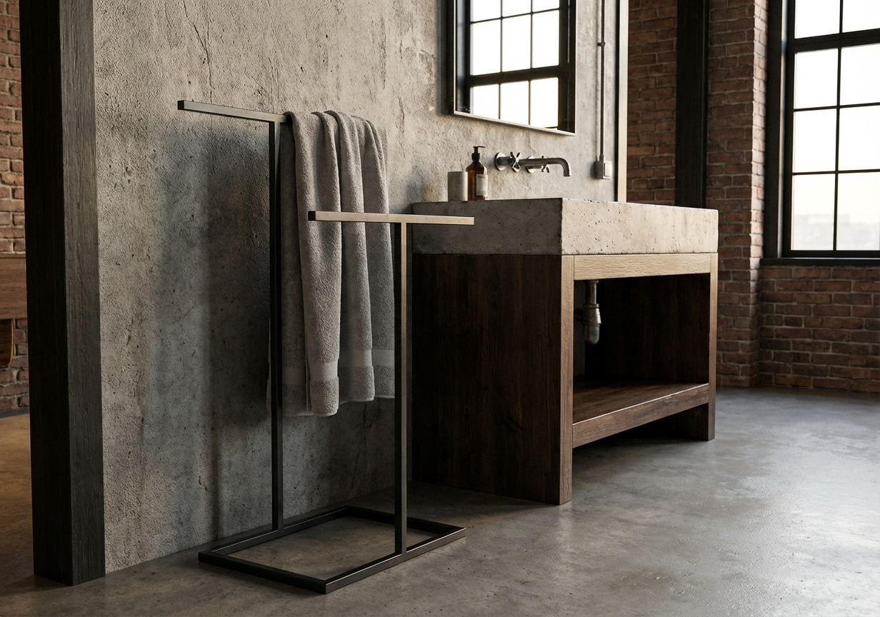 Stojak na ręczniki TWIN XL - Wysoki – metalowy stojak na ręczniki loft